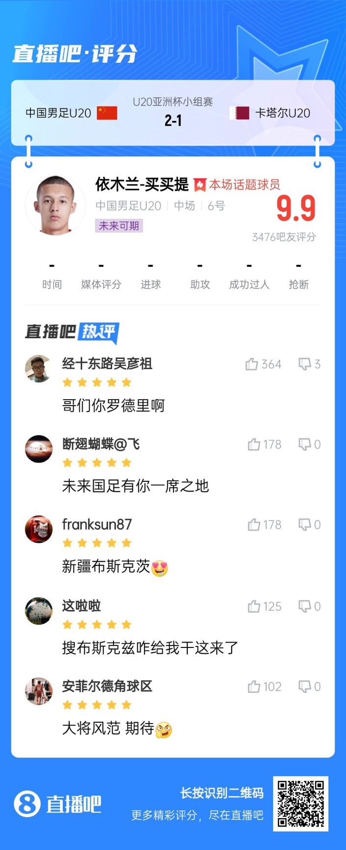  依木蘭+陳澤仕泰山中場(chǎng)連線！19歲依木蘭獲封：新疆布斯克茨！