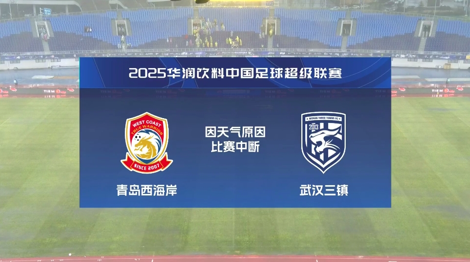  比賽延期！青島西海岸vs武漢三鎮(zhèn)進行至18分鐘，因天氣中斷30分鐘